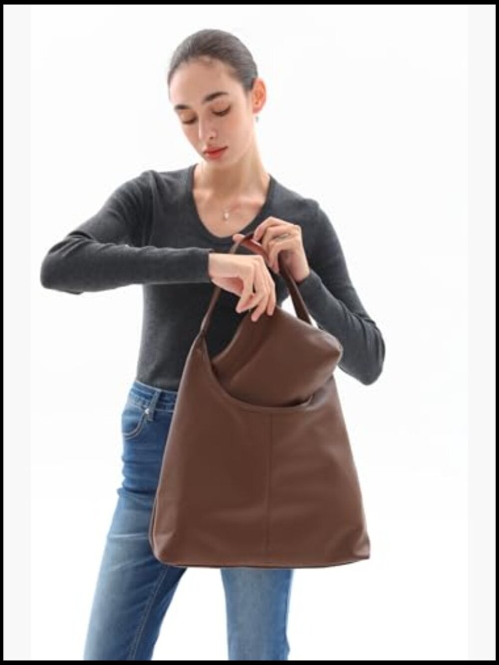 Faux Suede Hobo Bag Slouchy Shoulder Tote Large Capacity Office Daily - Picture 5 of 5